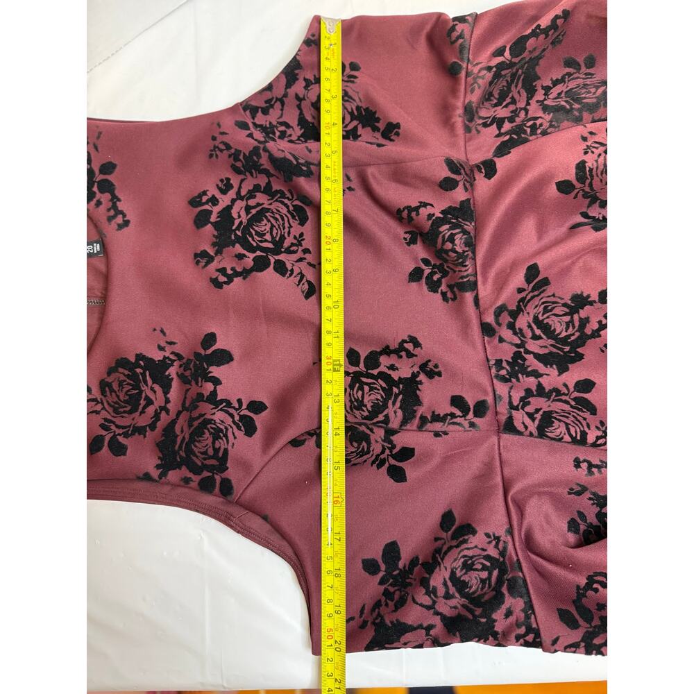 Torrid Burgundy Flocked Floral Skater Dress 20 - Picture 4 of 8